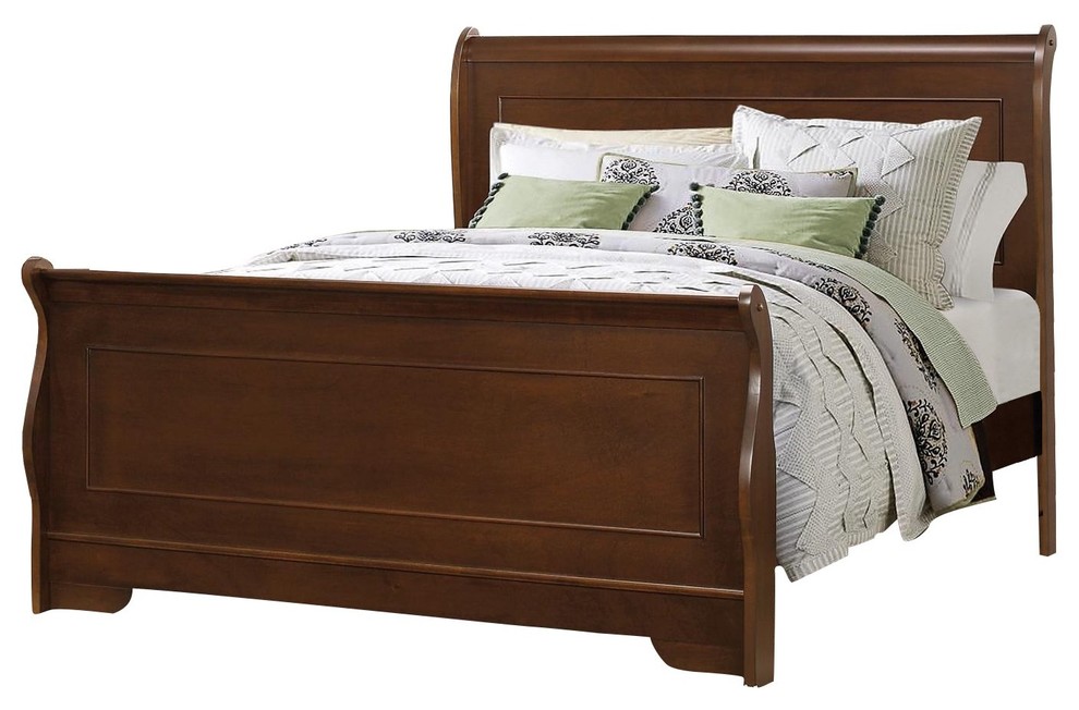 Addler Louis Philippe Queen Sleigh Bed, Brown Cherry, Queen