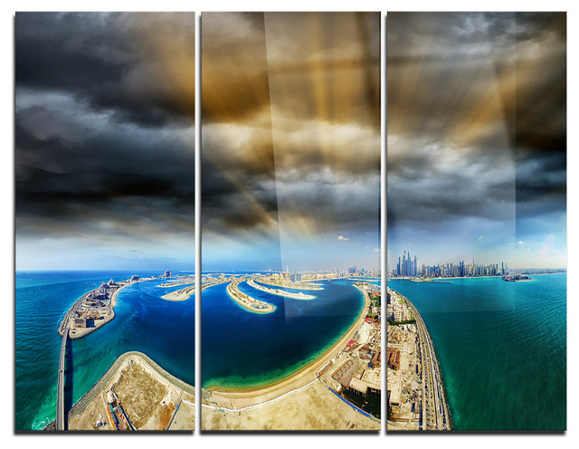 "Dubai Jumeirah Palm Aerial View" Photo Metal Wall Art, 3 Panels, 36
