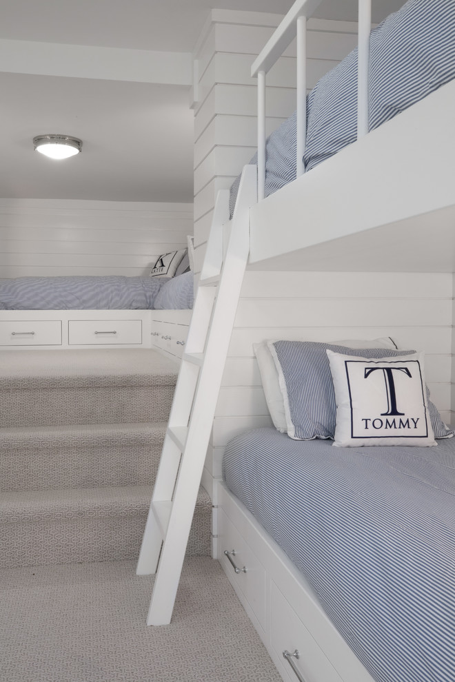 No Adults Allowed - Inspiration for a bedroom and mid-sized transitional gender-neutral carpeted and beige floor kids' bedroom remodel in Burlington with white walls
