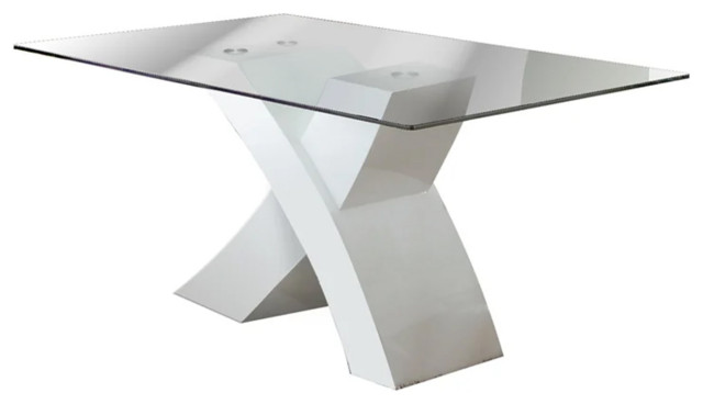 Dining Table With Square Glass Top White And Clear- Saltoro Sherpi ...