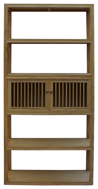Light Natural Raw Wood Shutter Doors Bookcase Divider Cabinet
