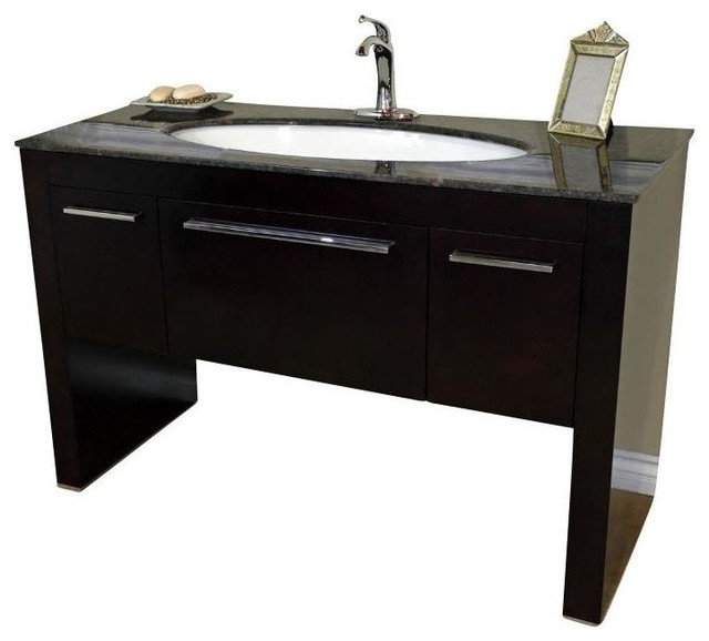 Bellaterra 55 3 Single Sink Vanity Dark Walnut Baltic Brown Marble