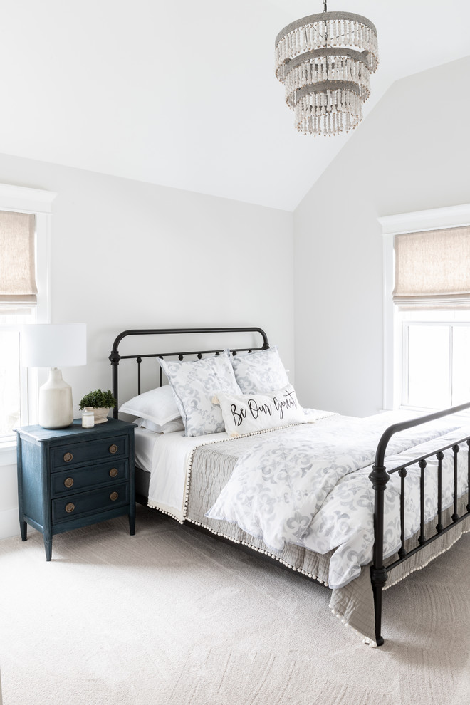 Bedroom - large country guest carpeted and beige floor bedroom idea in Chicago with gray walls and no fireplace