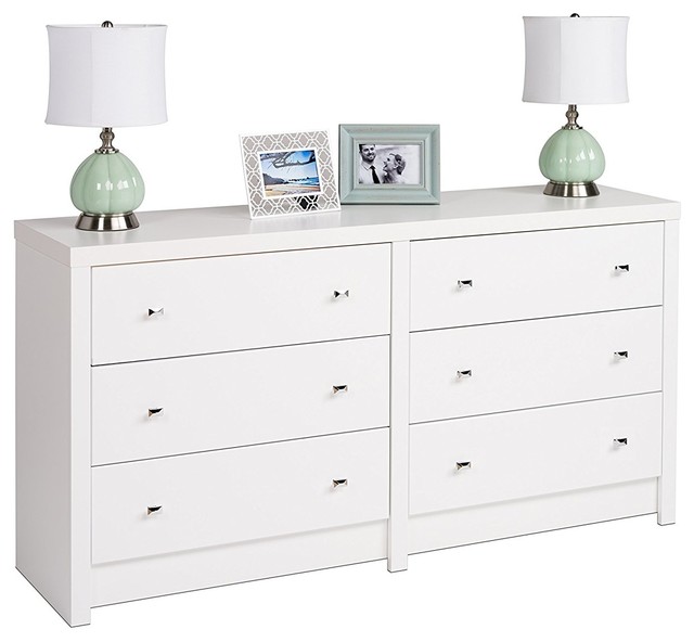 Modern Dresser Composite Wood 6 Drawer And Diamond Cut Chrome