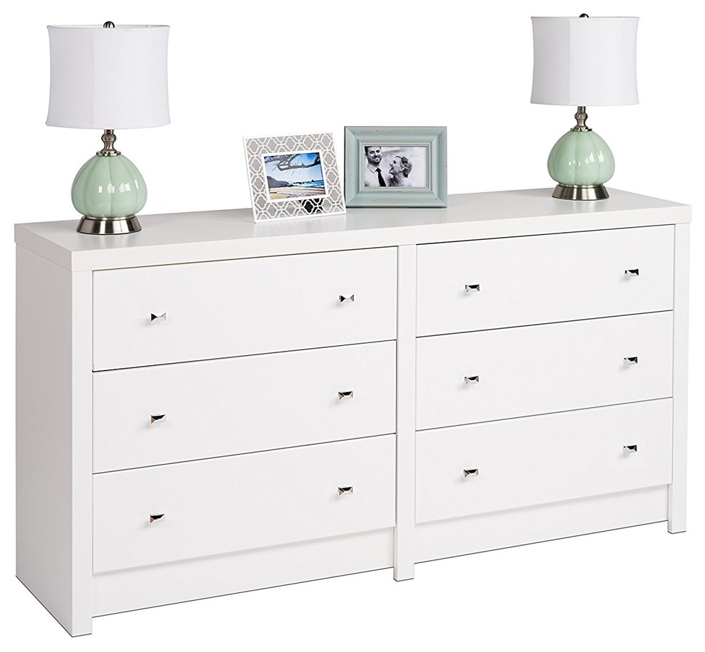 Modern Dresser Composite Wood 6 Drawer And Diamond Cut Chrome