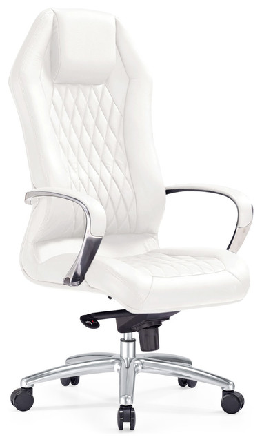 Modern Ergonomic Sterling Leather, High Back White Leather Office Chair