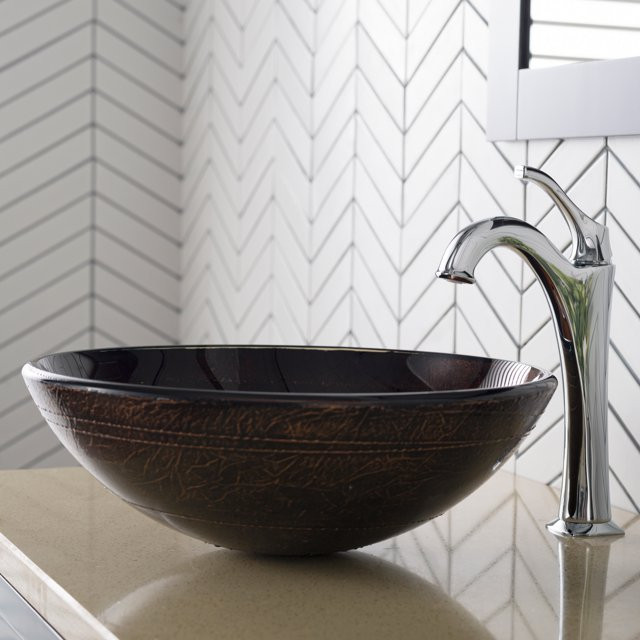 Copper Brown Bathroom Vessel Sink and Faucet Combo with Pop-Up Drain ...
