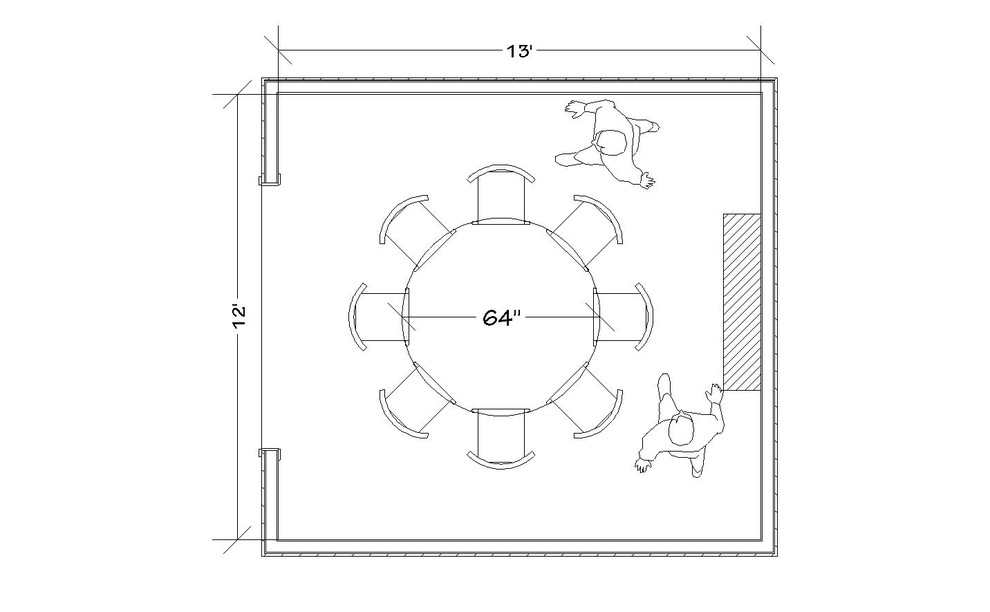 What size dining tables work well in a 12x12 dining room? Round, recta