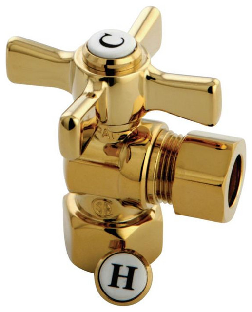 Kingston Brass 1/2" OD Compression Angle Valve in Polished Brass, CC44402ZX - Traditional ...