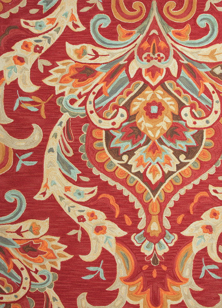 Transitional Floral Pattern Red /Orange Polyester Tufted Rug - BR29, 5x7.6