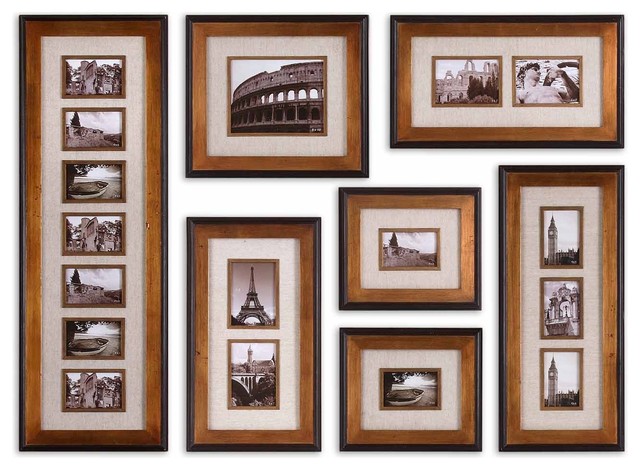 European Antique Gold Photo Collage Framed Wall Art, Set of 7