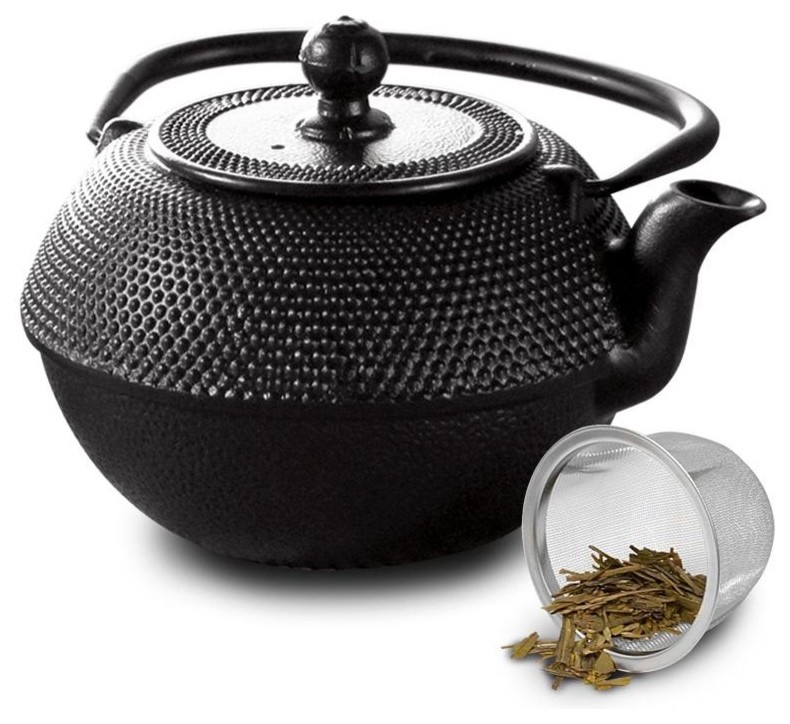 Black Hammered 40 oz Cast Iron Teapot with Stainless Steel Infuser and