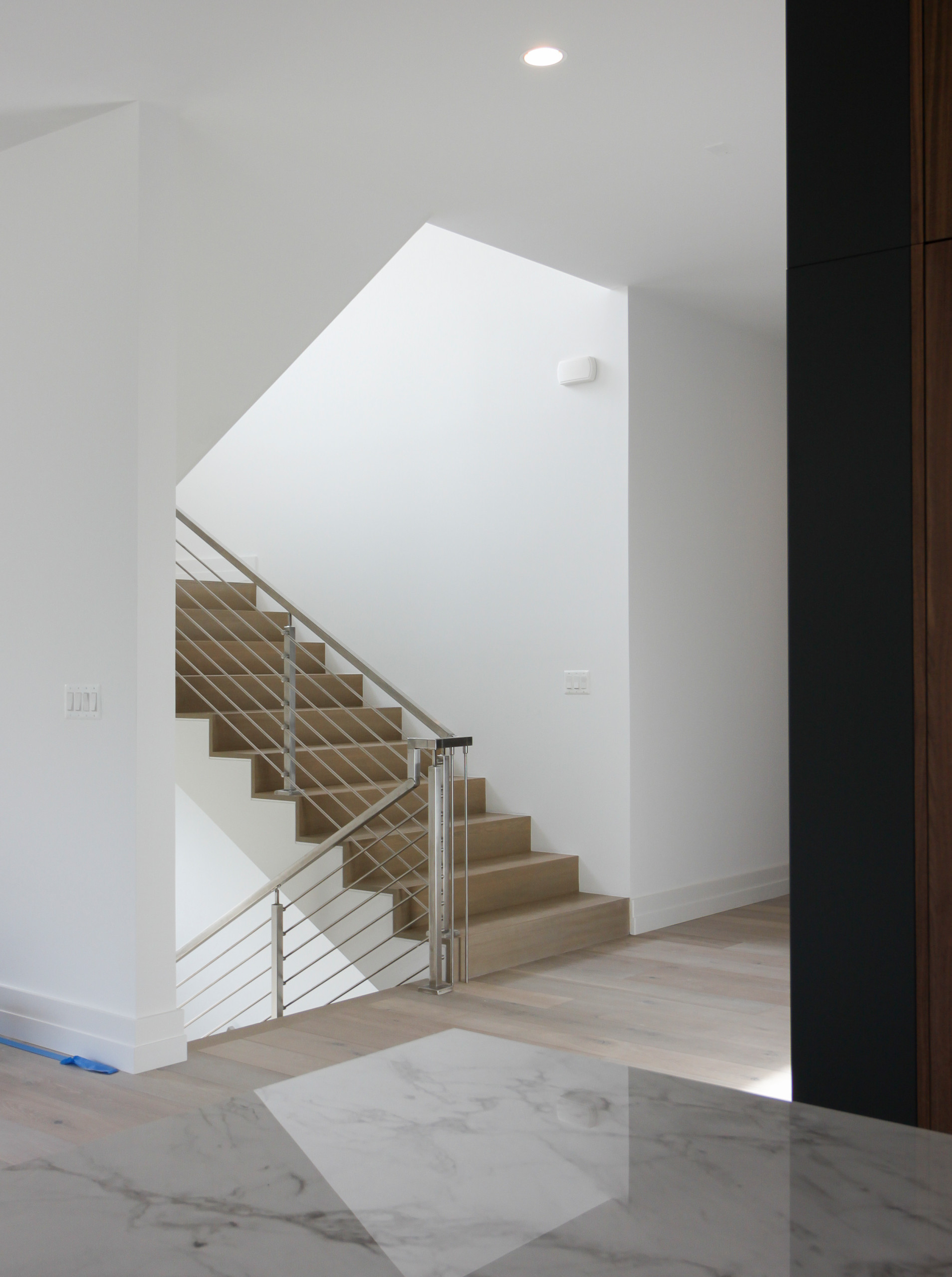 75_Modern Stairway: White O 75_ak & Stainless Steel Balustrade, McLean VA 22101