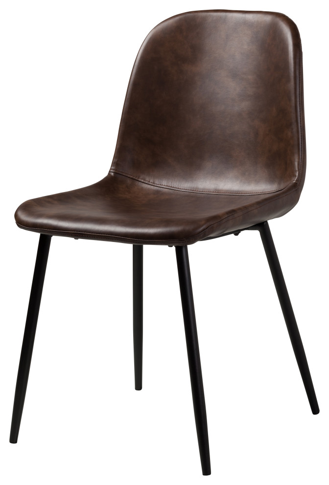 Norwich Distressed Brown Leather Dining Chair Set of 2 Midcentury