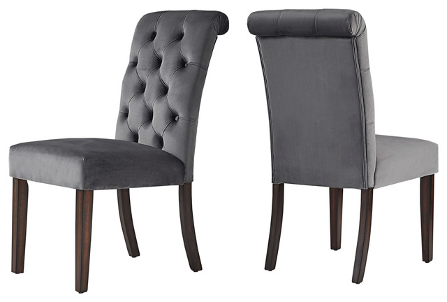 Rosalyn Velvet Button Tufted Espresso Dining Chair Set Of 2 Transitional Dining Chairs By Inspire Q