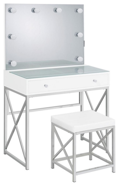 Coaster Eliza 2-piece Wood Vanity Set with Hollywood Lighting White and 