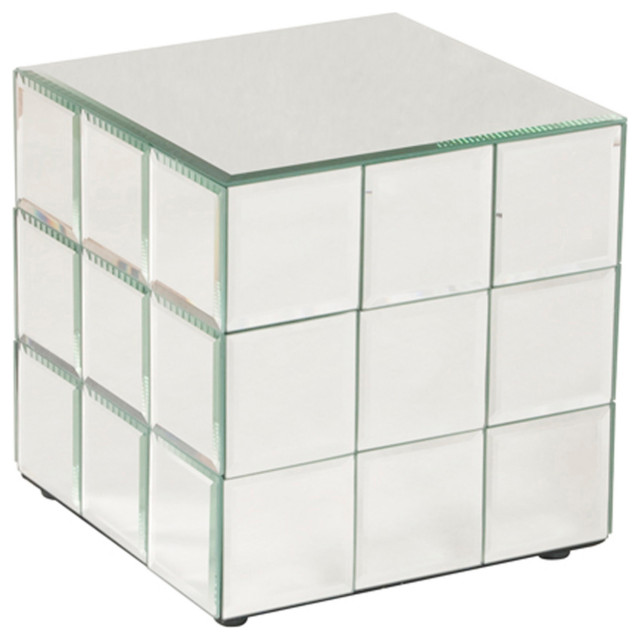 Bellevue HEIF69045 Nove 10" Glass and Wood Accent Table Contemporary