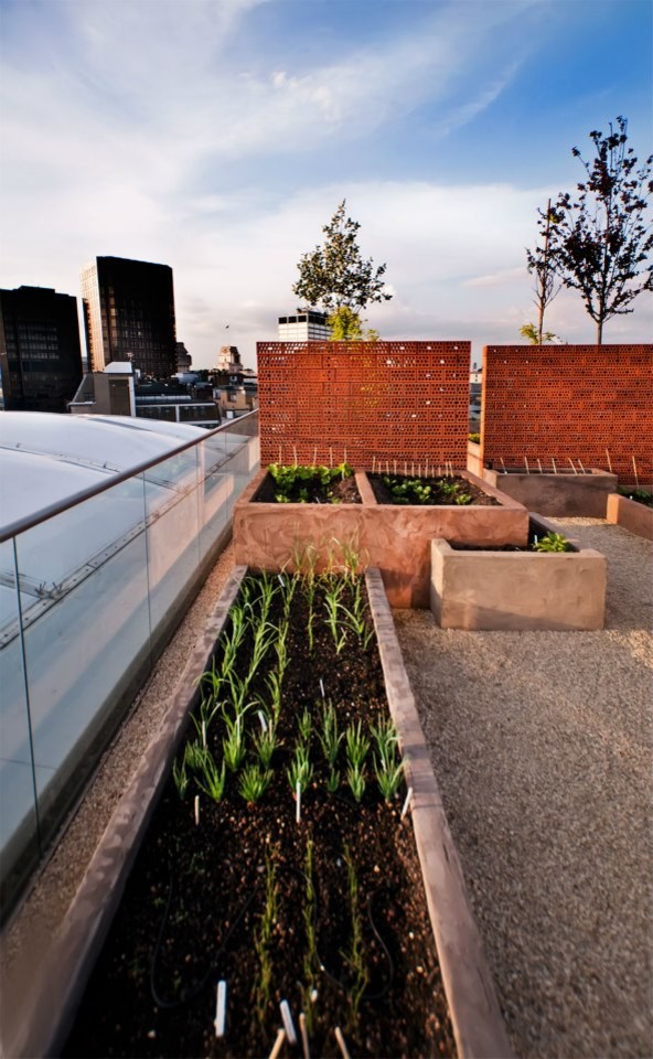 Photo of a modern rooftop deck in London.