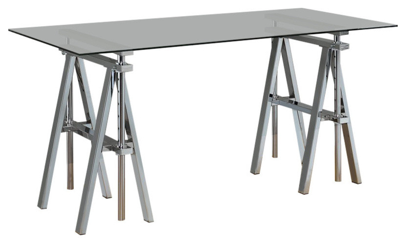 Adjule Writing Desk With Sawhorse Legs Clear And Silver