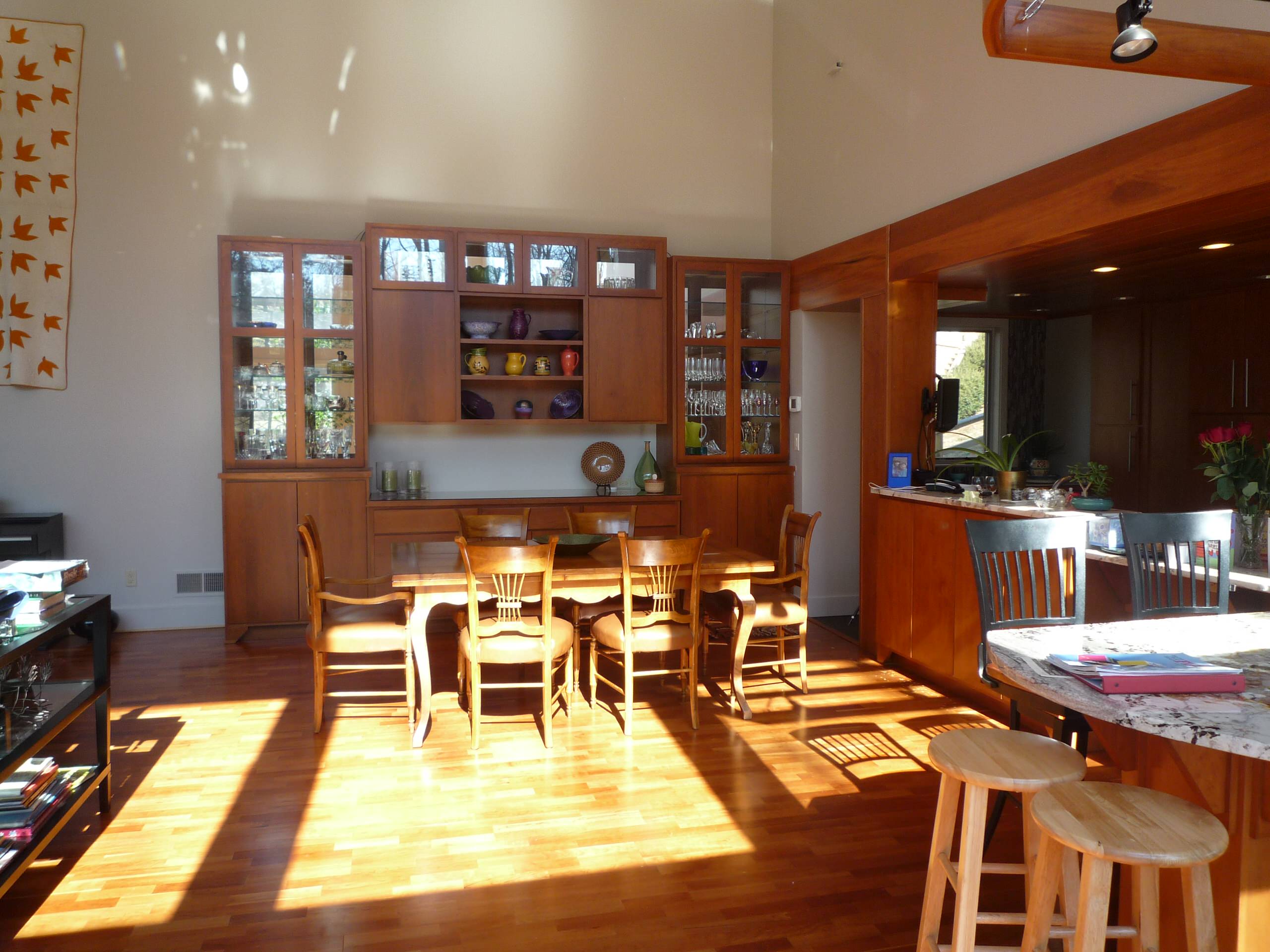 Contemporay, cherry, earthy, paneled ceiling kitchen
