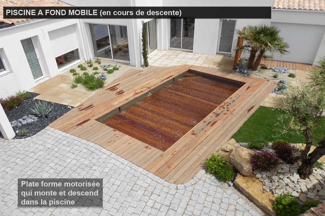 Piscine &agrave; fond mobile contemporary-deck
