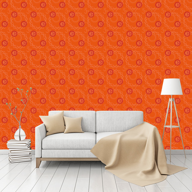 Orange Om Patterned Peel & Stick Textured Wallpaper by CustomWallpaper