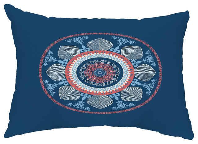 Stained Glass 14"x20" Decorative Abstract Outdoor Throw Pillow, Navy Blue