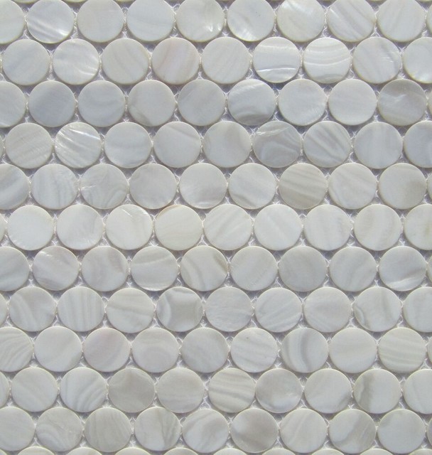 12"x12" White Mother of Pearl Circles Tile, Polished, Single Sheet