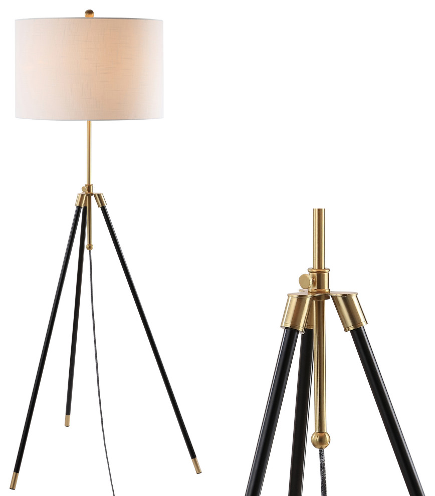 Lucius Adjustable Metal LED Floor Lamp, Black, Brass, 67"
