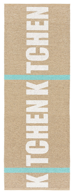 Kitchen Woven Vinyl Floor Cloth, Beige, 70x200 cm