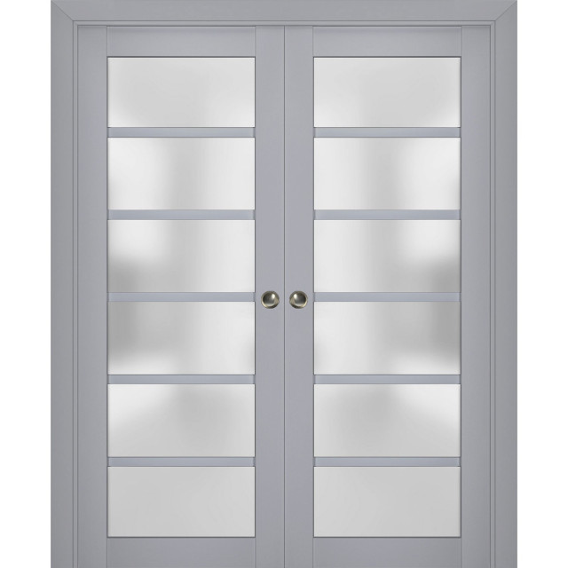 Sliding Pocket Doors, Veregio 7602 Grey & Frosted Glass, Rail, 48