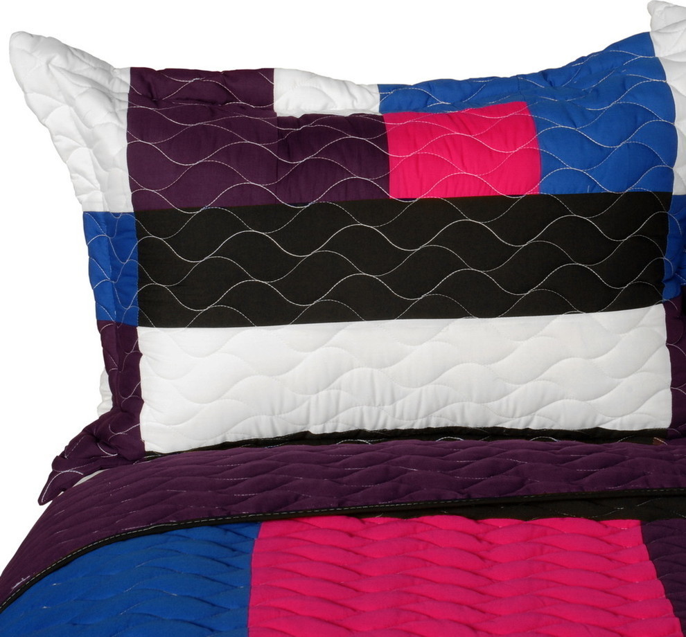 Sideman 3PC Vermicelli - Quilted Patchwork Quilt Set (Full/Queen Size)
