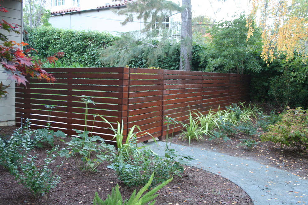 Inspiration for a small modern side yard garden in San Francisco with a garden path and gravel.