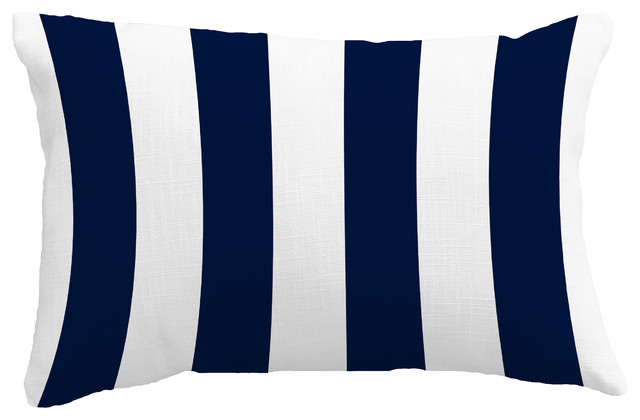 Rugby Stripe Stripe Print Throw Pillow With Linen Texture, Navy, 14"x20"