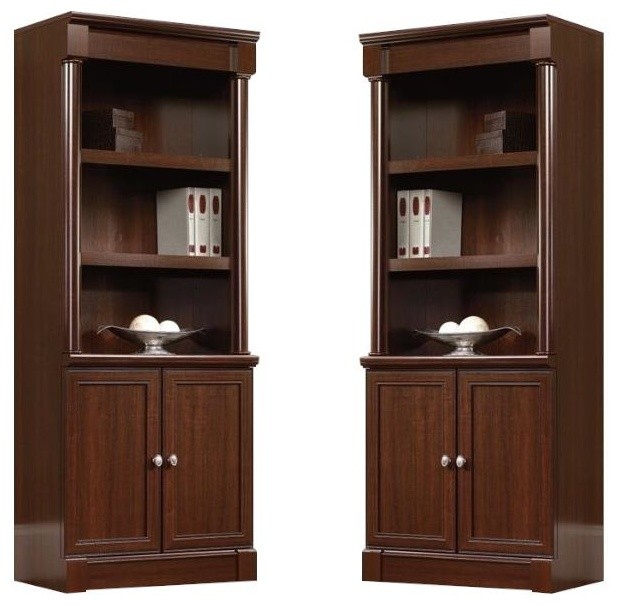 Set Of 2 Library Bookcase With Doors In Cherry Traditional