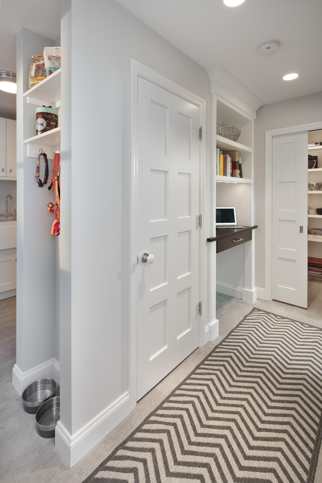 Design ideas for a transitional hallway in DC Metro with grey walls.