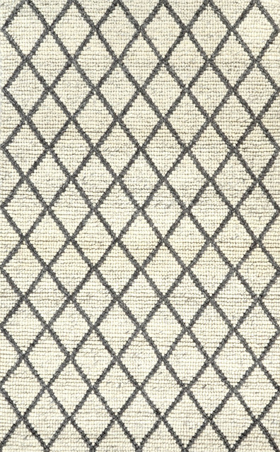 nuLOOM Hand-Looped Moroccan Trellis New Zealand Wool Fancy Rug, Natural, 7.6' X
