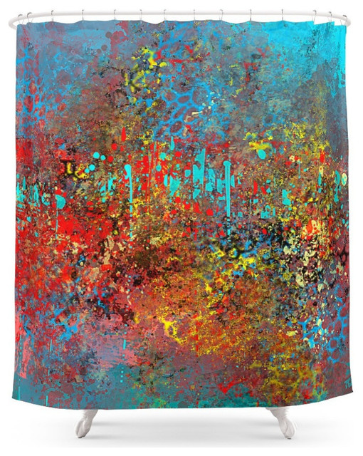 Abstract Painting In Red Turquoise Yellow Black Bathroom Shower Abstract Painting In Red Turquoise