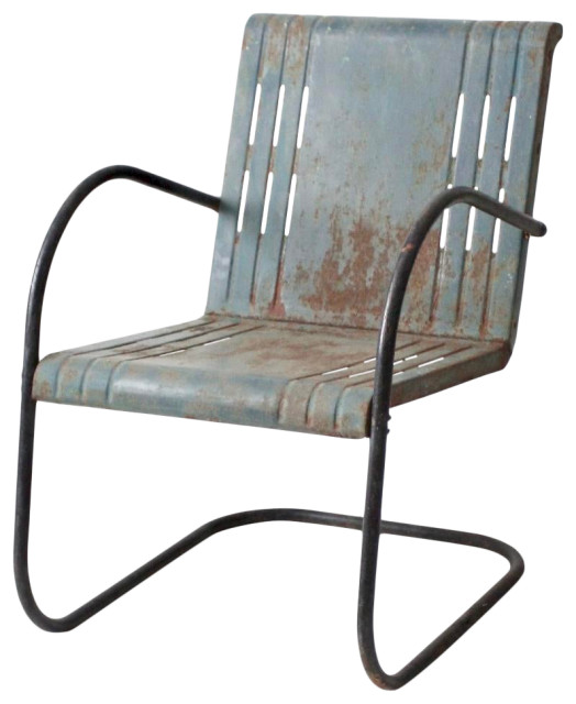 Consigned, Mid Century Metal Patio Chair Industrial Outdoor Dining