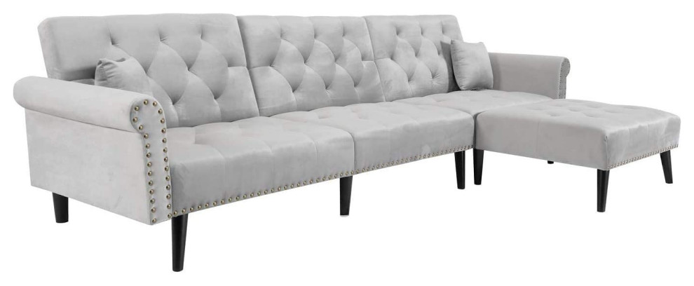Sectional Futon Sofa, Tufted Seat and Backrest With ...