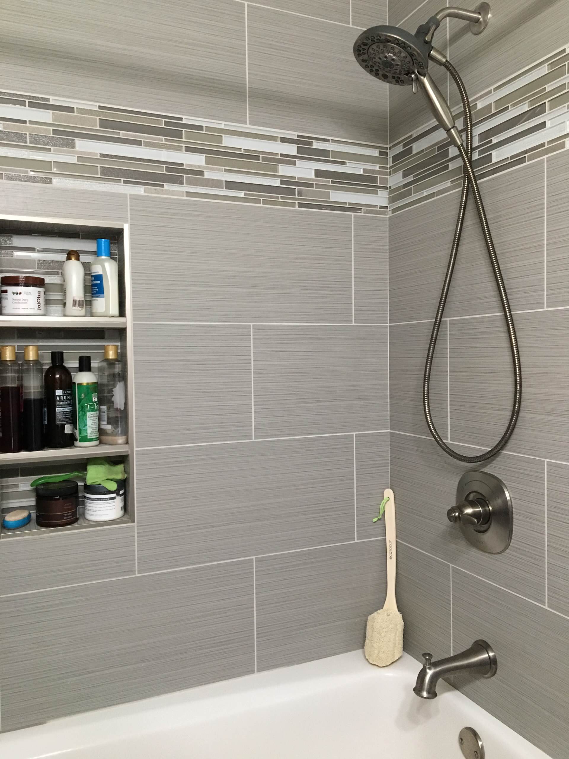 Large 12x24 Wall Tile in Monochromatic Colorway Update the Tub/Shower Combo