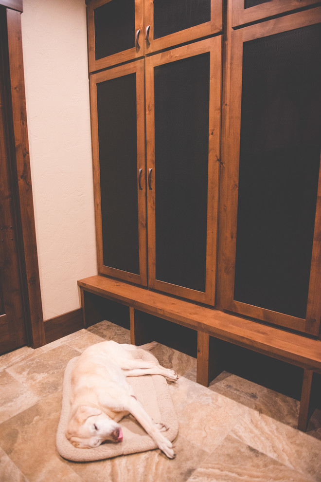 Example of a huge ceramic tile and multicolored floor mudroom design