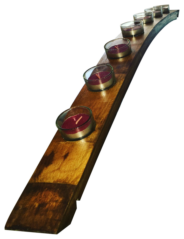 Handmade Wine Barrel Stave Candle Holder, 7 Candles With Glass Rustic
