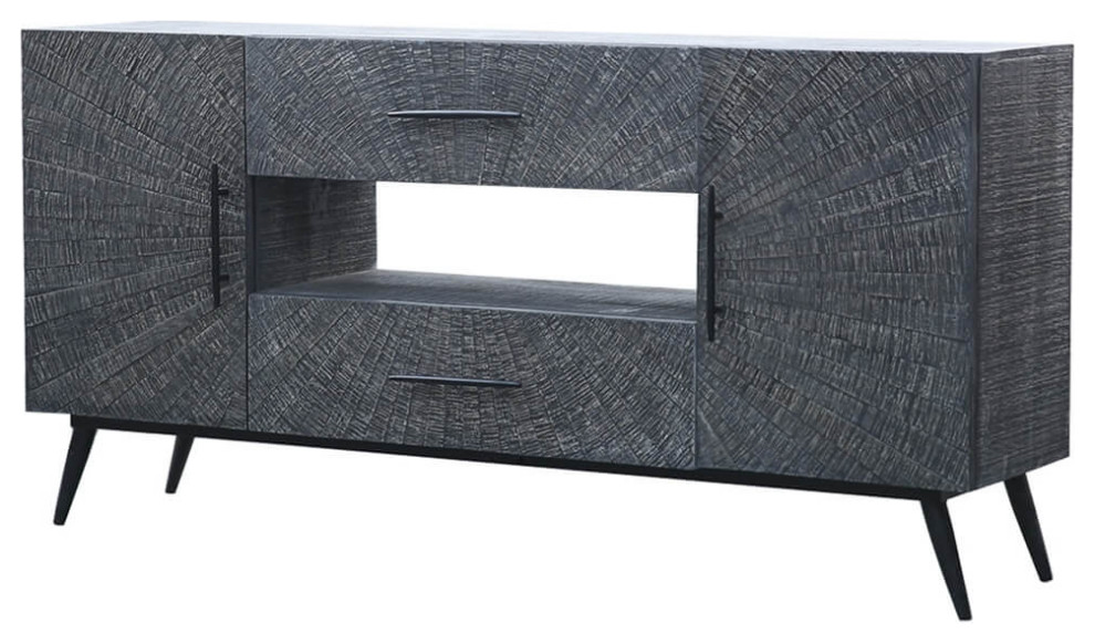 Modern Sunburst Charcoal Grey TV with 2 Doors and 2 Drawers