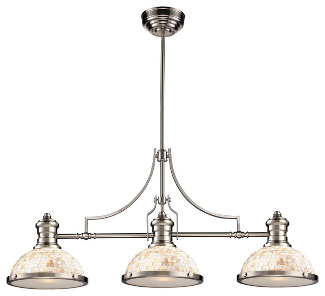 Landmark Lighting Chadwick 3 Light Island With Ca Shell Landmark Lighting 66425 3 Chadwick Light Billiard Satin Nickel Traditional Pool