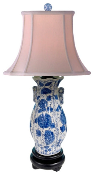 Blue and White Floral Vase Porcelain Table Lamp, 19"