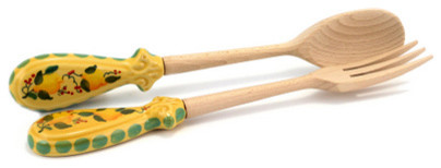 Marikla, Utensil Set Wood/Ceramic, Fork/Spoon, Lemon Design