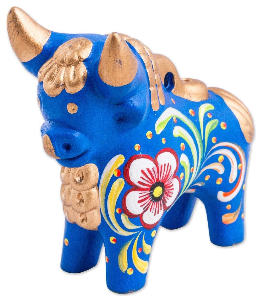 Blue Pucara Bull Ceramic Figurine, Peru