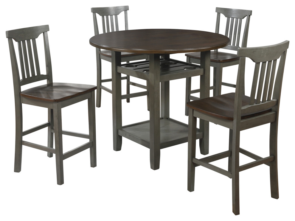Berkley 5pc Set Table Chairs in Slate Gray with Wood Stain Finish