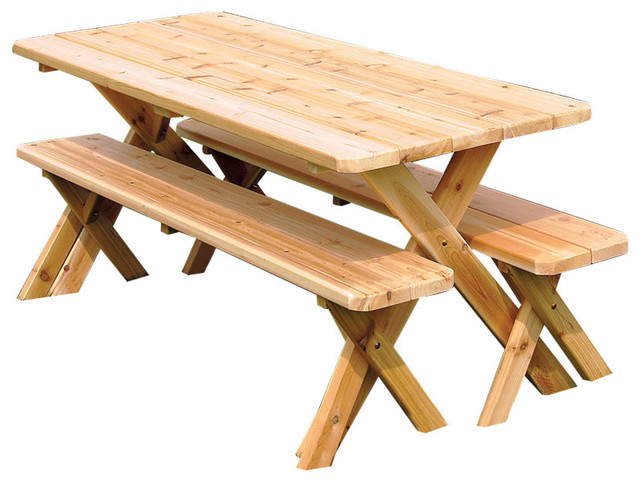 Cedar 6 Foot Cross Leg Picnic Table, Wooden Picnic Tables With Detached Benches
